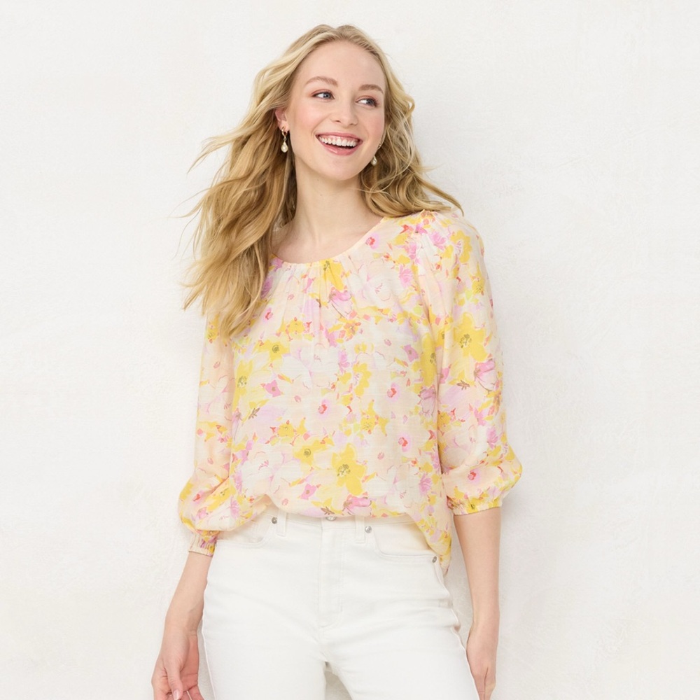 LC Lauren Conrad Floral Blouse - Yellow and Pink